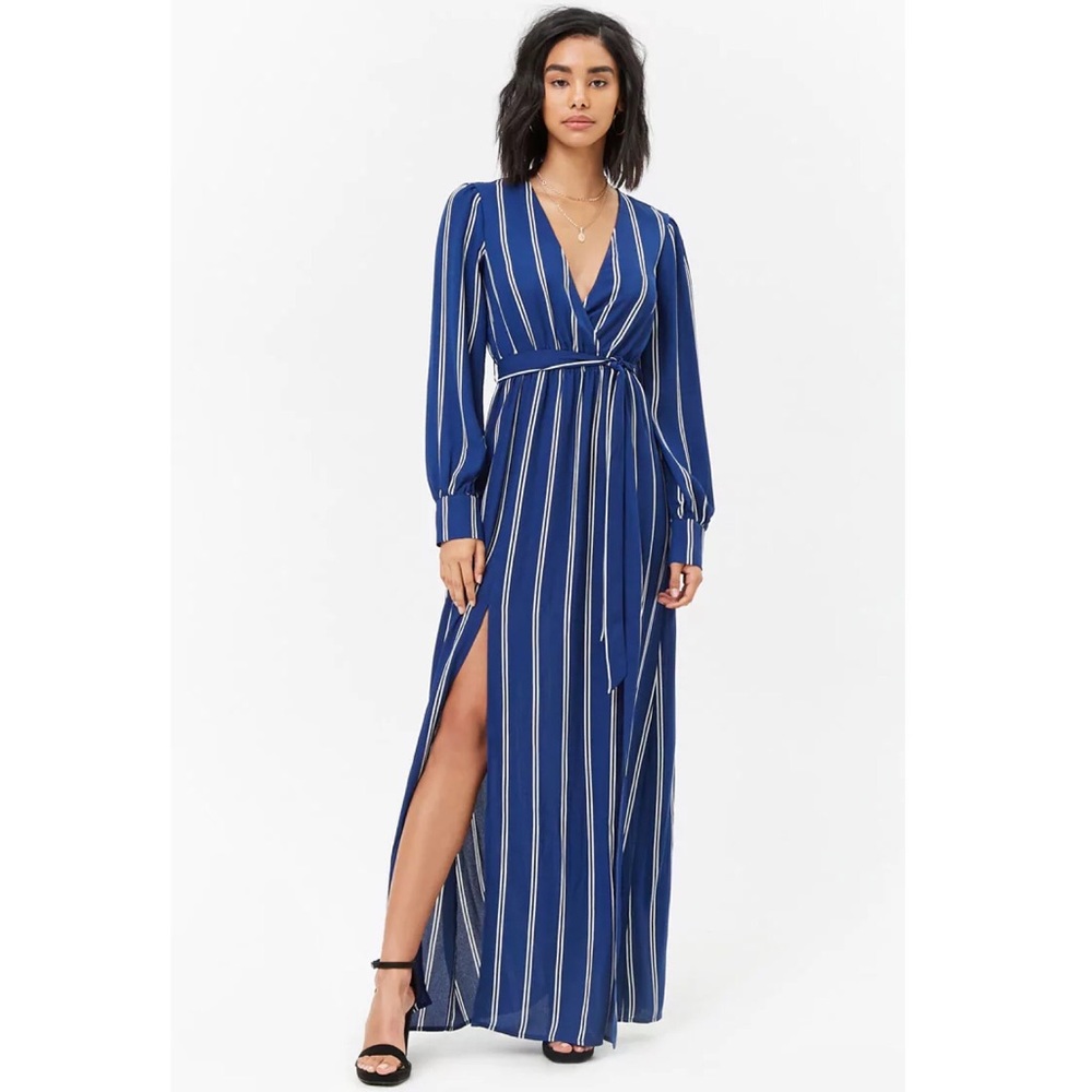 Striped M-Slit Maxi Dress